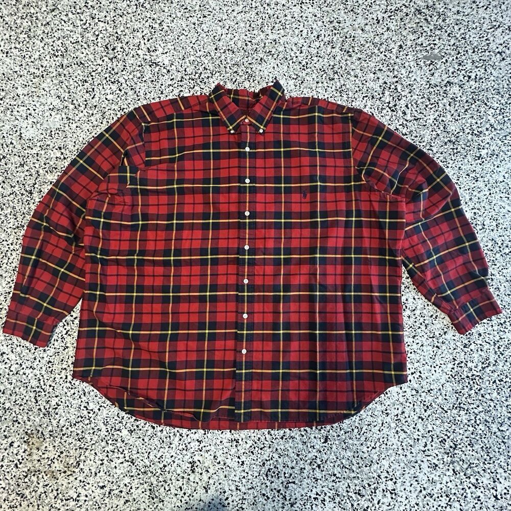 Polo Ralph Lauren Shirt Men's 3XLB Button Down Red Tartan Plaid Flannel Dress